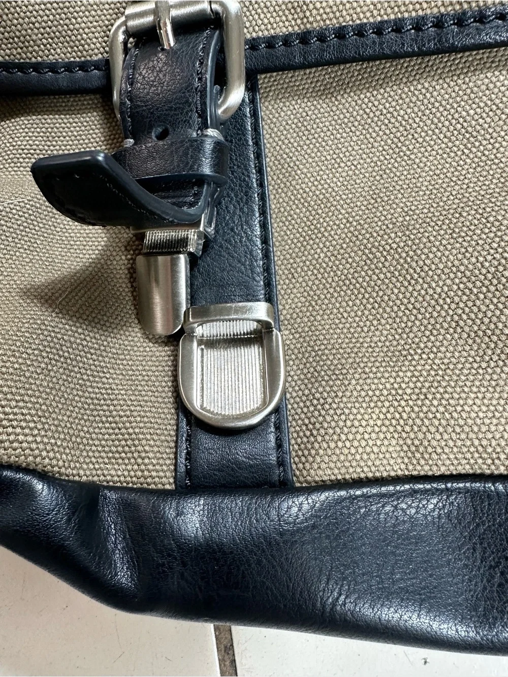 Fossil Tan Canvas Messenger Bag with Black Trim